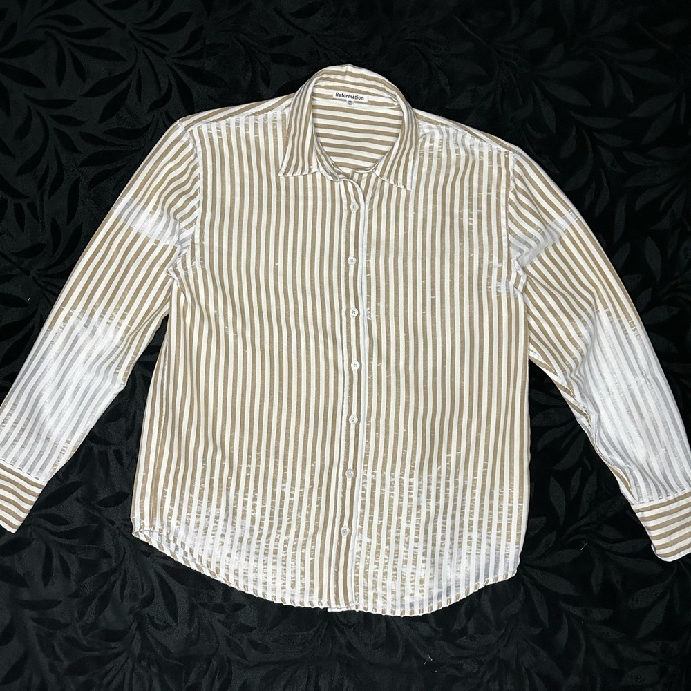 Reformation‎ Womens Striped Button Down Deadstock XS Shirt Distressed